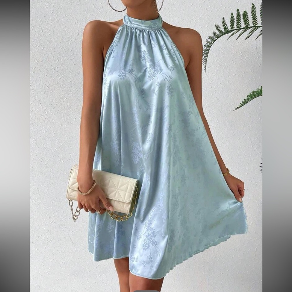 NWOT SHEIN light blue jacquard satin-look oversized dress